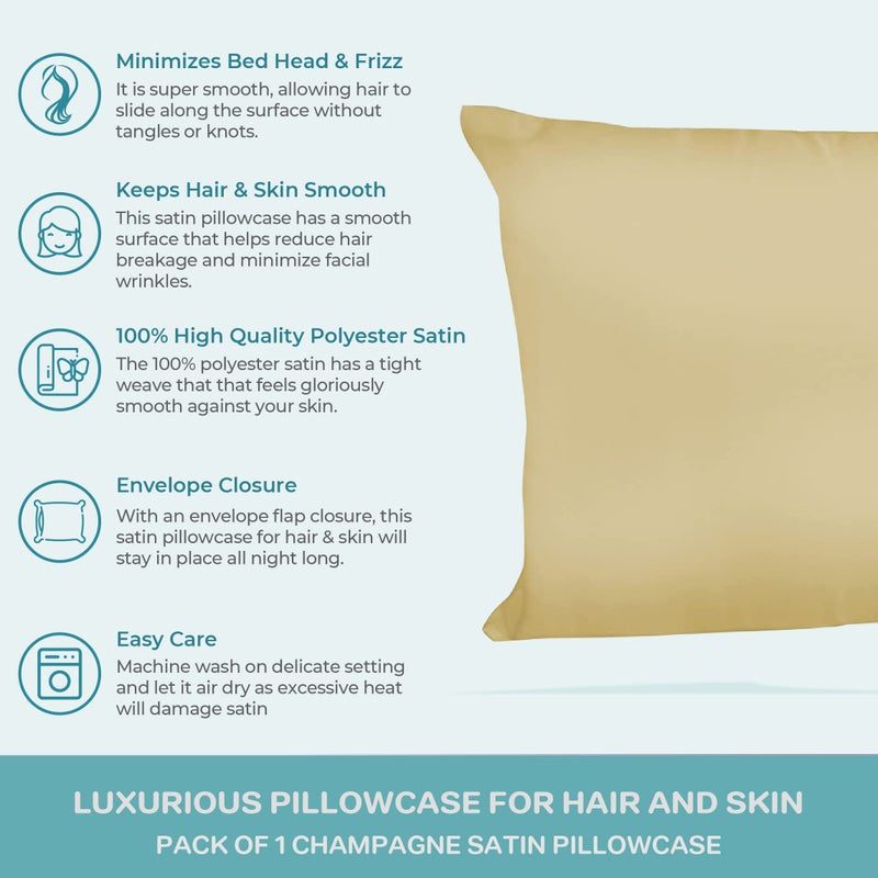Spasilk Satin Pillowcase for Hair and Face, Queen/Standard, King Size - Champagne Pillowcase - Image 4